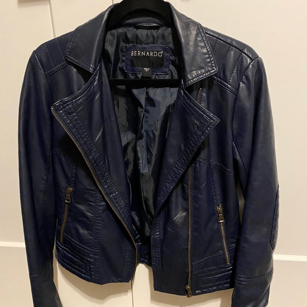 Bernardo dark blue faux leather jacket